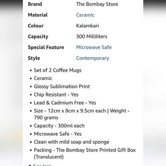 The Bombay Set of 2 Kalamkari Coffee Cups Hand Painted Exotic Beautiful Birds - Picture 11 of 11